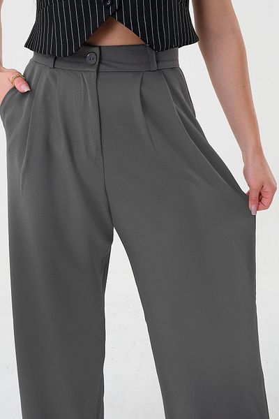Hazel Women's Anthracite High Waist Palazzo Trousers