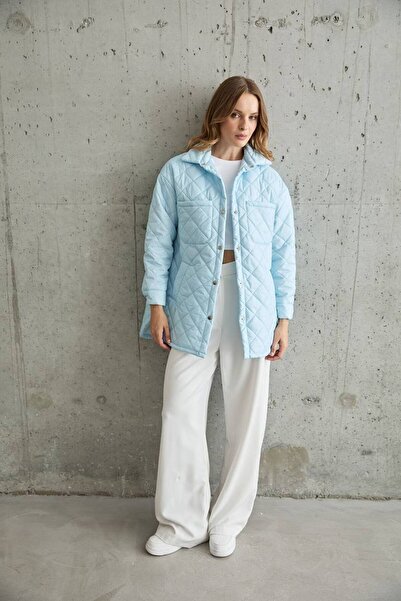 FOXY Freaky Collection Kadın Kapitone Baklava Desenli Oversize Mont MAVİ