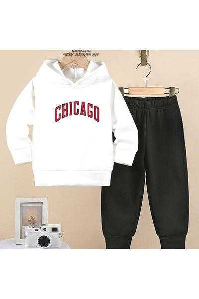 BENROMA Unisex Kids Tracksuit Set - Chicago Printed, Oversize Fit
