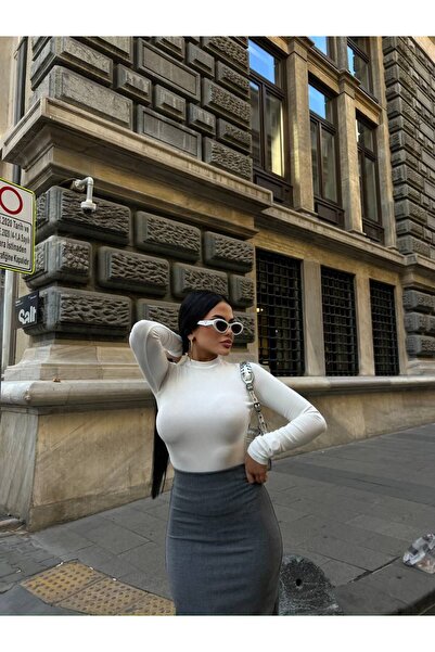 owwon Γυναικείο μακρυμάνικο Lycra κορμάκι εκρού