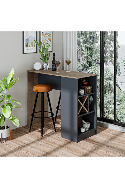ROOMART Madrid Bar Masası Açık Raflı Yüksek Mutfak Yemek Masası , Mutfak Adası
