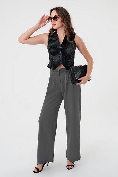 Hazel Women's Anthracite High Waist Palazzo Trousers