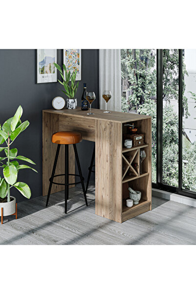 ROOMART Madrid Bar Masası Açık Raflı Yüksek Mutfak Yemek Masası , Mutfak Adası