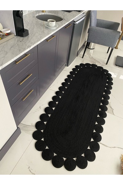 Halımax Milda 76 Jüt Hasırlı El Örgüsü Kilim Siyah Çift Taraflı Jüt Halı