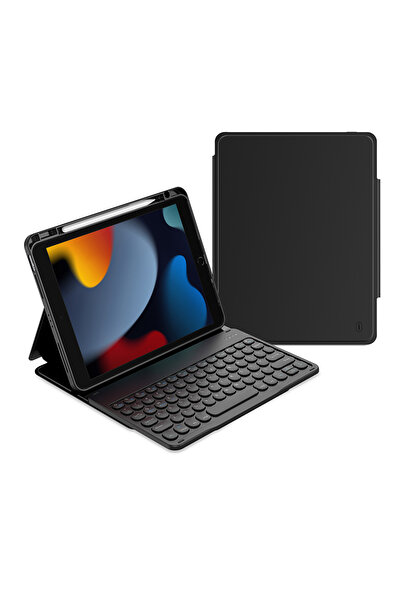 WIWU iPad 10.2 2021 9.Nesil Uyumlu Klavyeli Kılıf Wiwu Protective Gizli Kalem Bölmeli Siyah