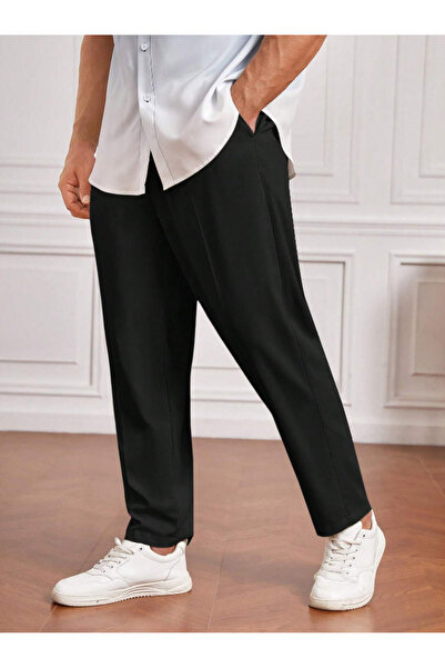 yx yustex sport Μαύρο φαρδύ, ελαστικό, άνετο υφασμάτινο παντελόνι φούτερ