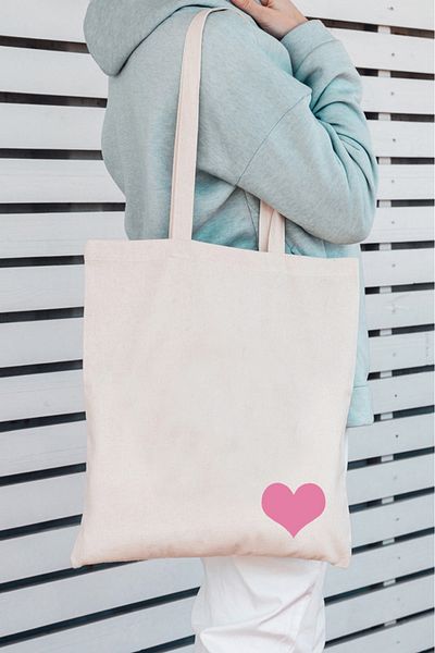 ÇANTAPAK BAGPACK HAM BEZ BAG 35 X 40 CM MÂNER LUNG IMPRIMAT CU INIMĂ ROZ