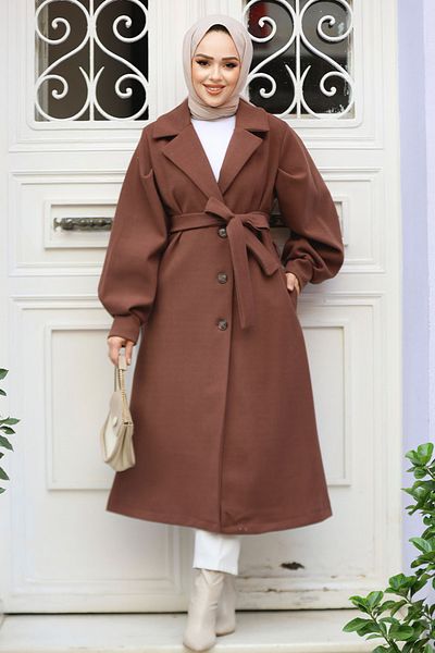 Neva Style 5946Kh Model Hijab Brown Stamped Cap