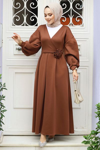 Neva Style Rochie Hijab Maro cu centura 61471KH