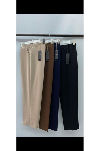 AKŞEN GİYİM LARGE SIZE ENINE NECK CLASSIC CUT TWO POCKET SCUBA CREPE FABRIC GRASSED MOTHER'S PANT
