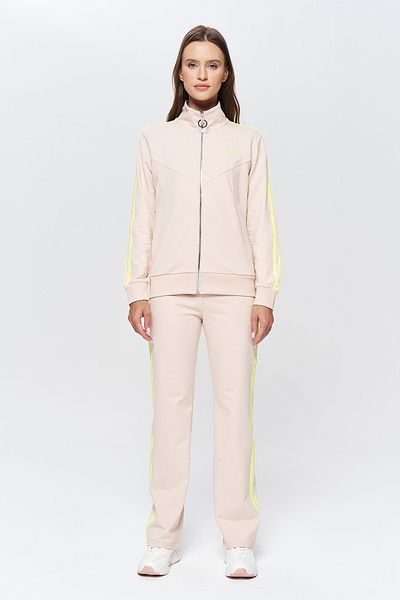 bilcee Women's Cream Stand Collar 3-Piece Bottom Top Tracksuit Set 9907