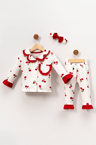Minigimin Cicileri 2-Piece Nightgown Set with Ruffle Detail Pocket Tulip Print for Girl - Red