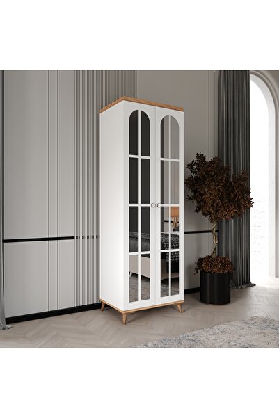 GuneyStore Ücretsiz Montaj Bohem 2 Kapaklı Aynalı Komple MDF Gardırop - Elbise Dolabı