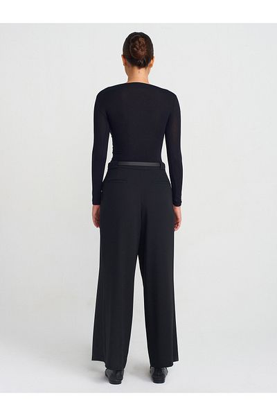 Dilvin 71577 Belted and Pleated Trousers-Black
