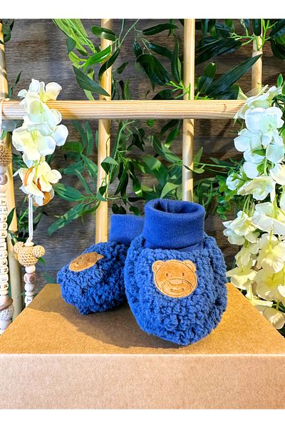 Renkli Puset Newborn Plush Fleece Baby Booties Suede Teddy Bear