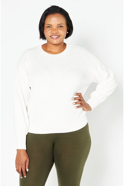 edc Women Crew Neck Knitted Sweater, White