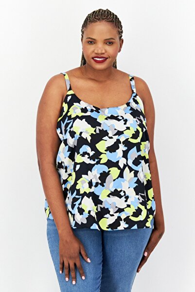 Bar III بلوزة نسائية كبيرة الحجم بدون أكمام وفتحة رقبة على شكل حرف U مطبوعة ب...