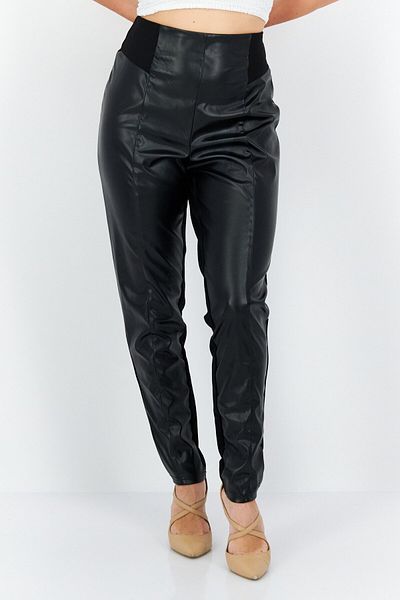 INC Women Skinny Fit Plain Leather Pants, Black