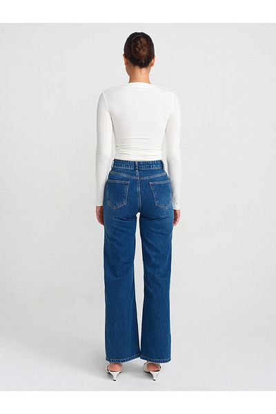 Dilvin 71737 Pantaloni Blue Wideleg Denim - Țesătură Slub