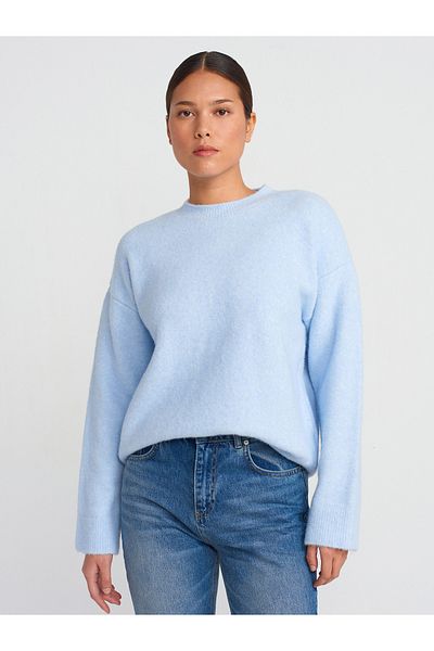Dilvin 10640 Pulover din tricotaje moale cu gât albastru