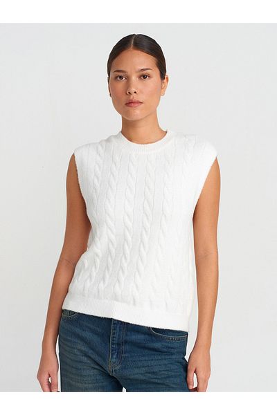 Dilvin 10674 Crew Neck - Soft Textured Hair Knit Sweater - Ecru