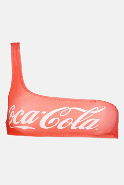 Coca Cola x DCMJ بلوزة بيكيني نسائية بأكمام كتف واحد، لون أحمر