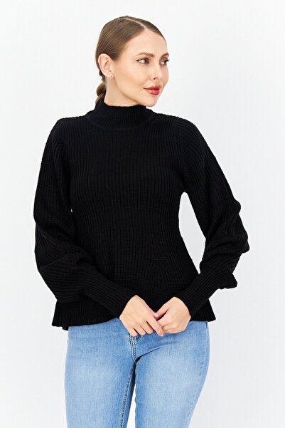 Brave Soul Women High Neck Knitted Sweater, Black
