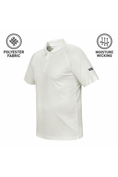 DSC Atmos Polyester Half Sleeve Cricket T-shirt | Size 26 | White/navy | Lightweight & Comfortable