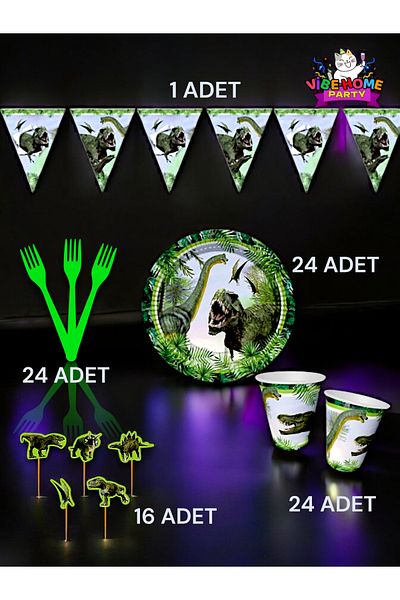 VibeHome Jurassic Themed Eco Set for 24 People - Birthday Party and Fun Events