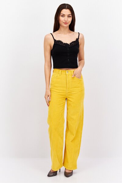 Levi's Women Loose Fit Textured Corduroy Pants, Yellow