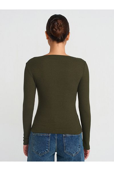 Dilvin 31462 Boat Neck Μακρυμάνικη Μπάλα-Ανοιχτό Χακί