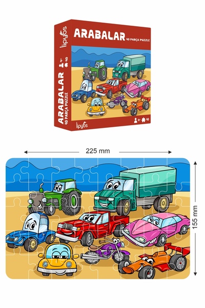 LİPYOS 40 Parça Arabalar Mukavva Mini Puzzle 10 Adet