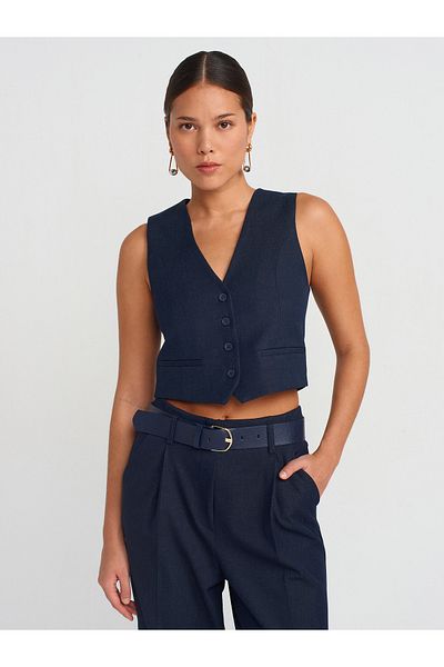Dilvin 60565 Buttoned Vest-Navy Blue
