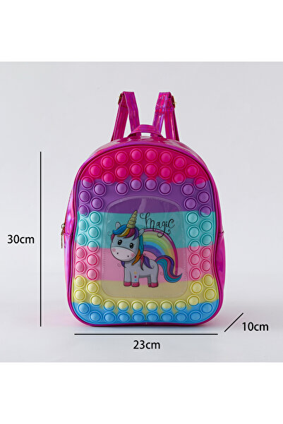 Fab N Funky Unicorn Theme Backpack, Adjustable, Strap, Zipper Closure, Bottle Holder, 3 Years+, Pink - 12 Inches