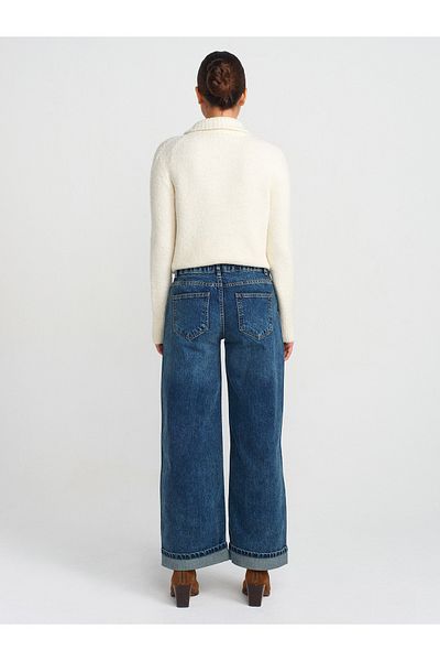 Dilvin 71743 - Wide Cut Blue Denim Trousers, Curly Leg