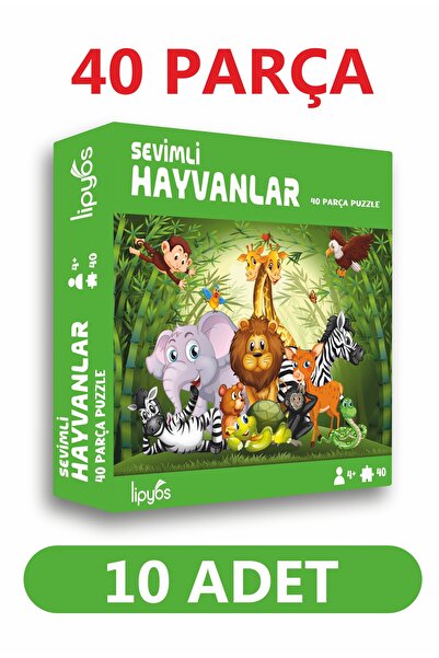 LİPYOS 40 Parça Sevimli Hayvanlar Mukavva Mini Puzzle 10 Adet