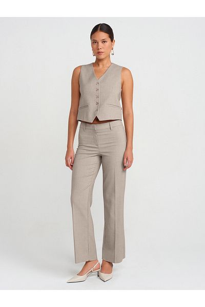 Dilvin 71565 Camel Colored Wide Leg Special Tailored Trousers