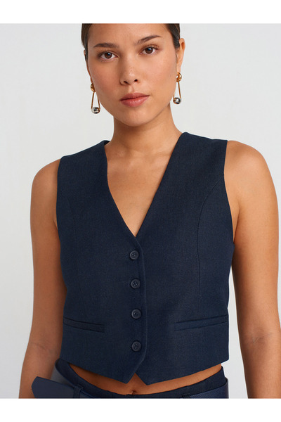 Dilvin 60565 Buttoned Vest-Navy Blue