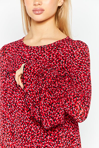Michael Kors Women Crew Neck Long Sleeves Allover Print Blouse, Red