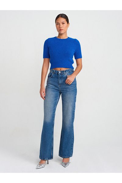 Dilvin 71745 Pantaloni din denim evazați învechiți-albastru