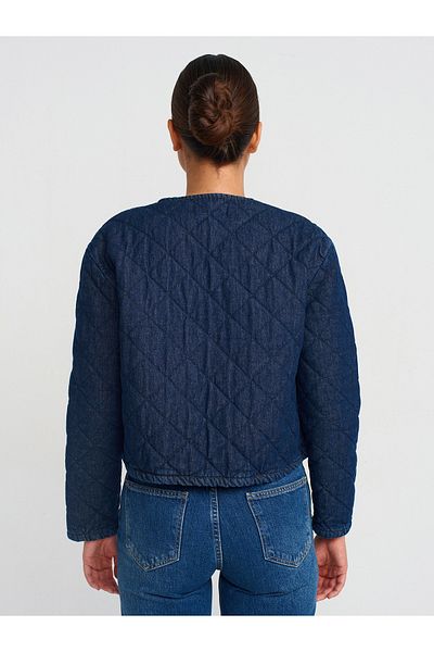 Dilvin 65360 Quilted Denim Coat-Navy