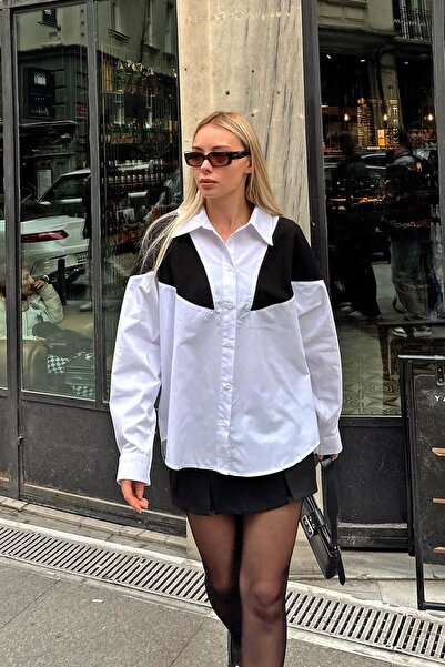 Swist Cămașă de damă oversize cu tricotaje albe