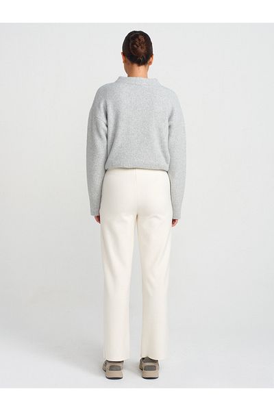 Dilvin 71819 High Waist Trousers-Ecru