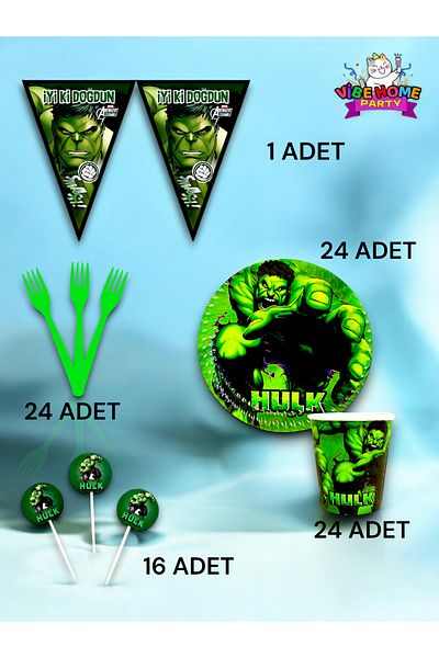 VibeHome 24 Person Hulk Themed Eco Set - Birthday Party and Fun Events