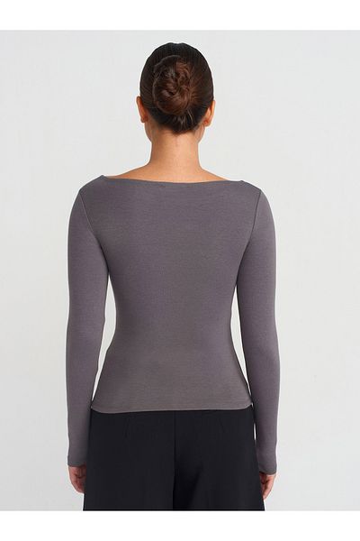 Dilvin 31332 Model Boat Neck Long Sleeve - Smoked Top