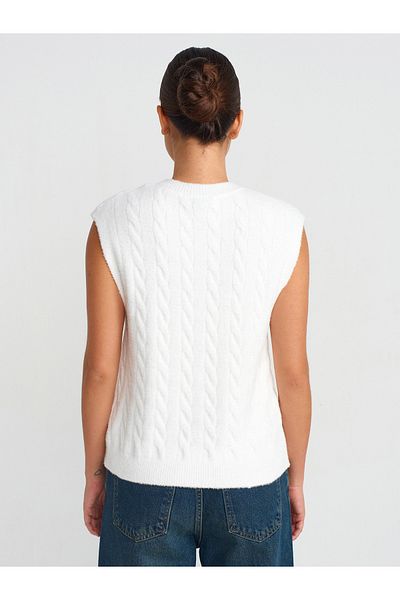 Dilvin 10674 Crew Neck - Soft Textured Hair Knit Sweater - Ecru