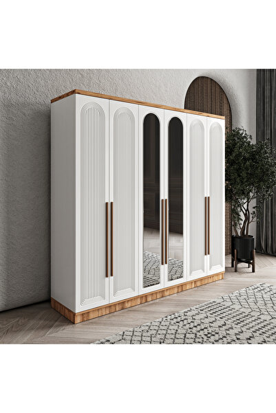 GuneyStore Rosa 6 Kapaklı Aynalı Komple MDF Gardırop - Elbise Dolabı