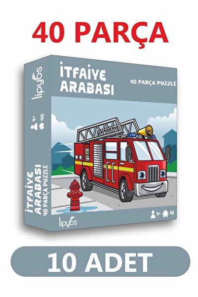 LİPYOS 40 Parça İtfaiye Arabası Mukavva Mini Puzzle 10 Adet