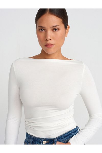 Dilvin 31213 Boat Neck Μακρυμάνικο Ball-Ecru