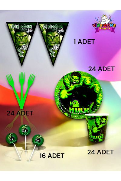 VibeHome 24 Person Hulk Themed Eco Set - Birthday Party and Fun Events